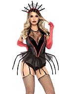Spider queen, teddy costume, spider web, sheer inlay, tail